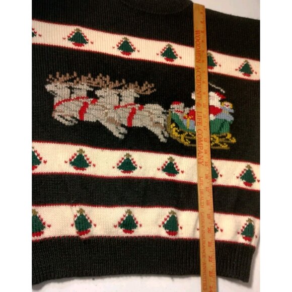 South Wool Christmas Sweater M Hand Loomed New Wool Santa Sleigh Reindeer - Picture 3 of 13